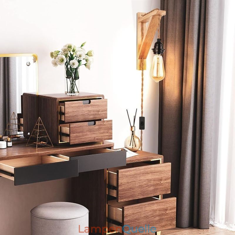 Massivholz Wandleuchte American Pastoral Retro Hanfseil Wandleuchte mit Stecker