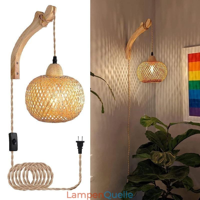 Bambus Wandleuchte American Pastoral Retro Hanfseil Wandleuchte mit Stecker