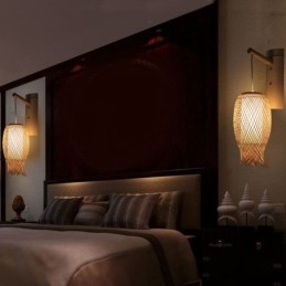 Nach unten Bambus Wand Licht Ländlichen Runde Wand Leuchte Nacht Teehaus Kreative Licht