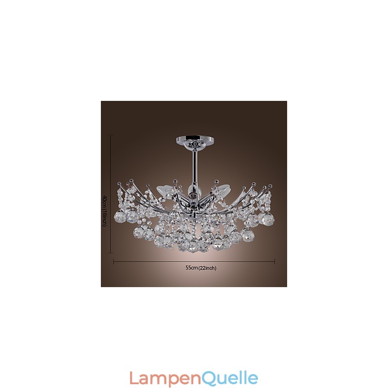 Üppiger Kristall-Kronleuchter mit 6 Lichtern, Pendelleuchter