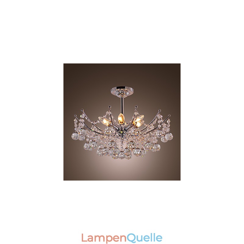 Üppiger Kristall-Kronleuchter mit 6 Lichtern, Pendelleuchter