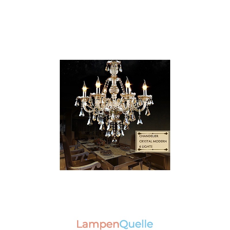 Kronleuchter Cognac Farbe Kristall Modern 6 Lichter Zeitgenössisches Glas