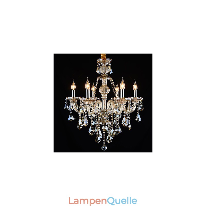 Kronleuchter Cognac Farbe Kristall Modern 6 Lichter Zeitgenössisches Glas