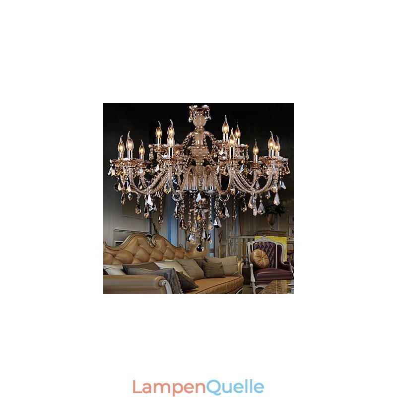 Kronleuchter Kristall Cognac Farbe Luxus Moderne 2 Ebenen Wohnzimmer 15 Lichter