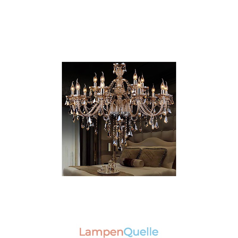 Kronleuchter Kristall Cognac Farbe Luxus Moderne 2 Ebenen Wohnzimmer 15 Lichter