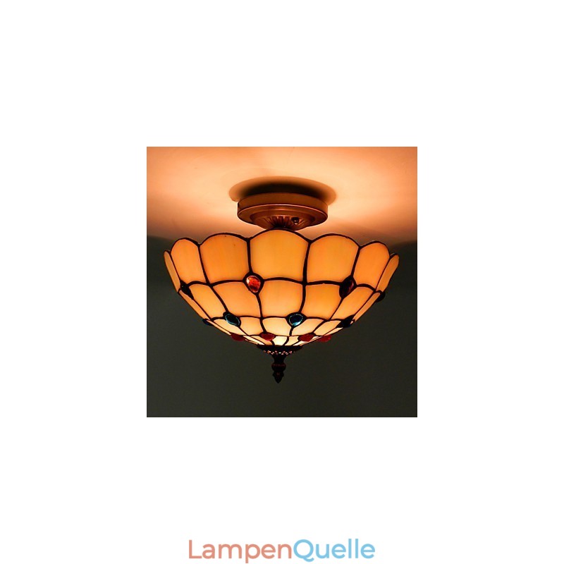 30*19 CM Europa Typ Stil Schmiedeeisen Pnd Schwanz Auf Halb Kuppel Licht Farbige Glas Sitzen Lampe