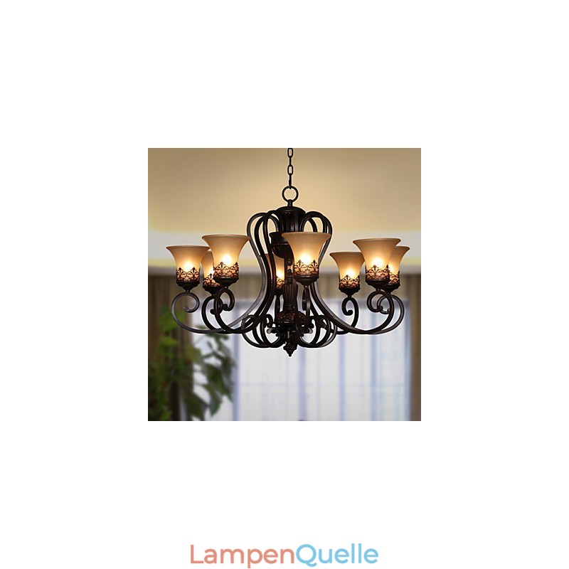 Kronleuchter Pendelleuchte 8 Lichter Vintage Country Island Metall + Glas