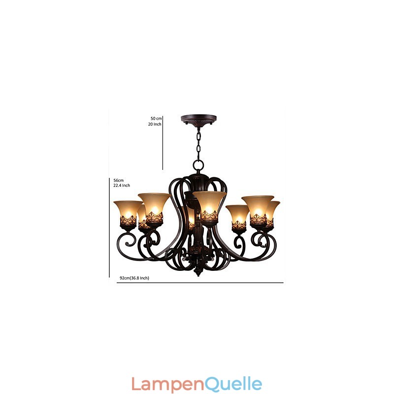 Kronleuchter Pendelleuchte 8 Lichter Vintage Country Island Metall + Glas