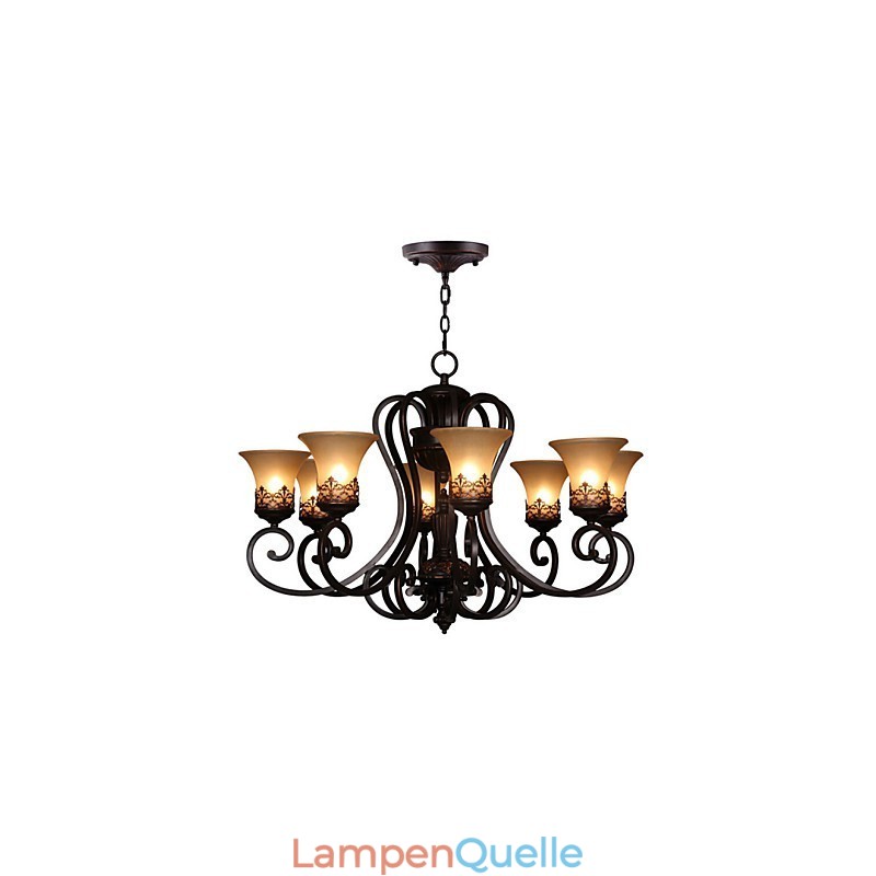 Kronleuchter Pendelleuchte 8 Lichter Vintage Country Island Metall + Glas