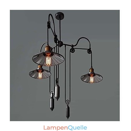 Vintage Pully Pendelleuchte 3 Insel Foyer Metall + Glas im Schirm Vintage Pully Pendelleuchte 3 Insel Foyer Metall + Glas im Schirm