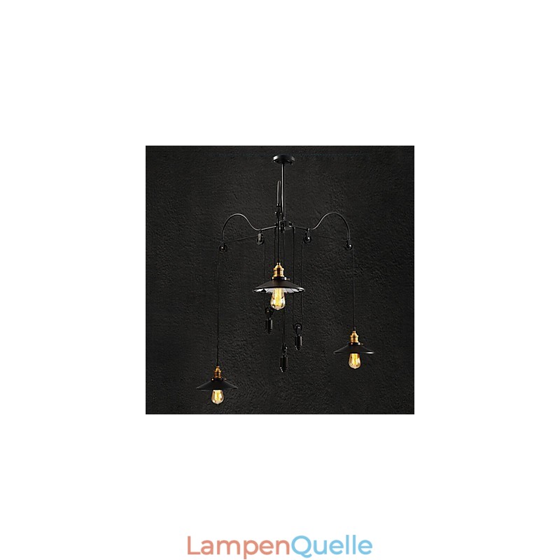 Vintage Pully Pendelleuchte 3 Insel Foyer Metall + Glas im Schirm