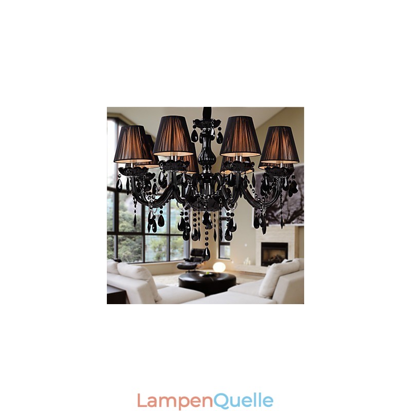 Kronleuchter Luxus Modern Schwarz Kristall Wohnzimmer 8 Lichter