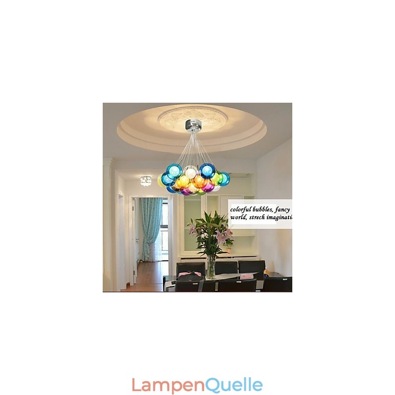 Moderne Bubble Globe Pendelleuchte aus farbigem Glas mit 19 Lichtern