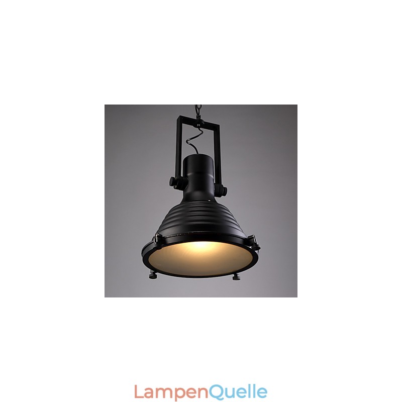 Schwarze Retro-Hängelampe aus Eisen und Glasschirm