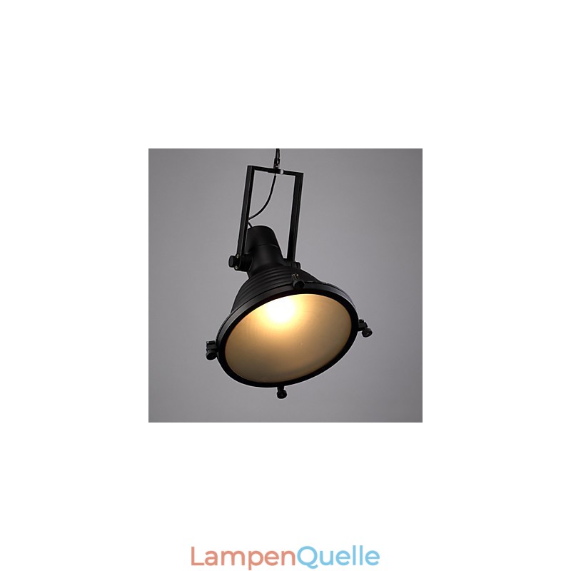 Schwarze Retro-Hängelampe aus Eisen und Glasschirm