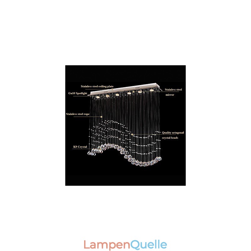Pendelleuchte 6 Lichter Moderne Silber Canpoy Transparent Crystal Waves Deckenleuchten