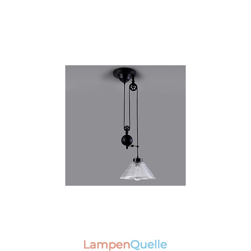 Vintage Pendelleuchte 1 Licht Insellicht Foyer-Anhänger Metall + Galss