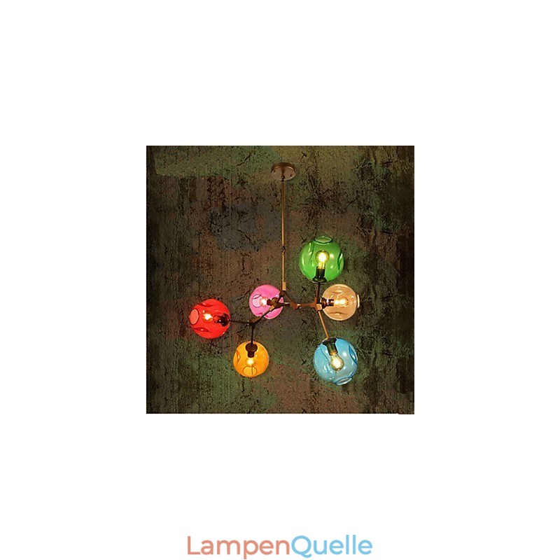 Art Color Glaskolben-Anhänger 6-flammiger Kronleuchter