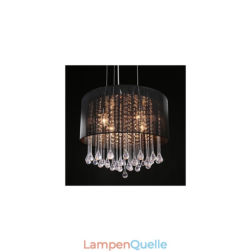 Trommel-Anhänger, modern, 4 Lichter, gewundener Lampenschirm, Kristall-Kronleuchter, Kronleuchter, modernes minimalistisches Design