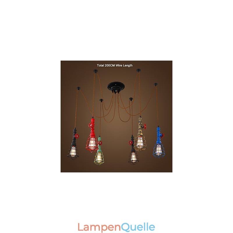 6 Lichter Vintage Pendelleuchte Wasserpfeifen Design Lichter