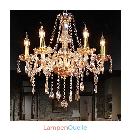 Bernsteinfarbener, eleganter Kristall-Kronleuchter mit 6 Lichtern für Zuhause Bernsteinfarbener, eleganter Kristall-Kronleuchter mit 6 Lichtern für Zuhause