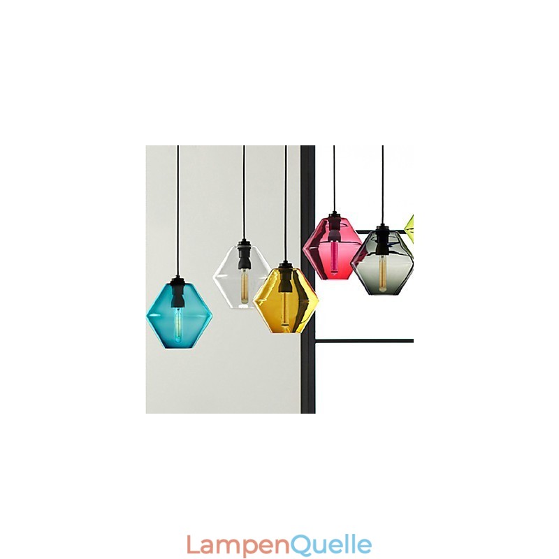 Bonbonfarbene Pendelleuchte mit einem Kopf aus Kunstglas, Kronleuchter und Glasschirm (Grau, Gelb, Grün, Rot, Rosa, Blau, Weiß)