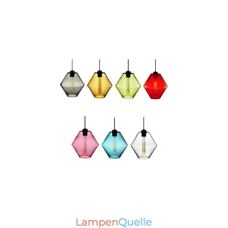 Bonbonfarbene Pendelleuchte mit einem Kopf aus Kunstglas, Kronleuchter und Glasschirm (Grau, Gelb, Grün, Rot, Rosa, Blau, Weiß)