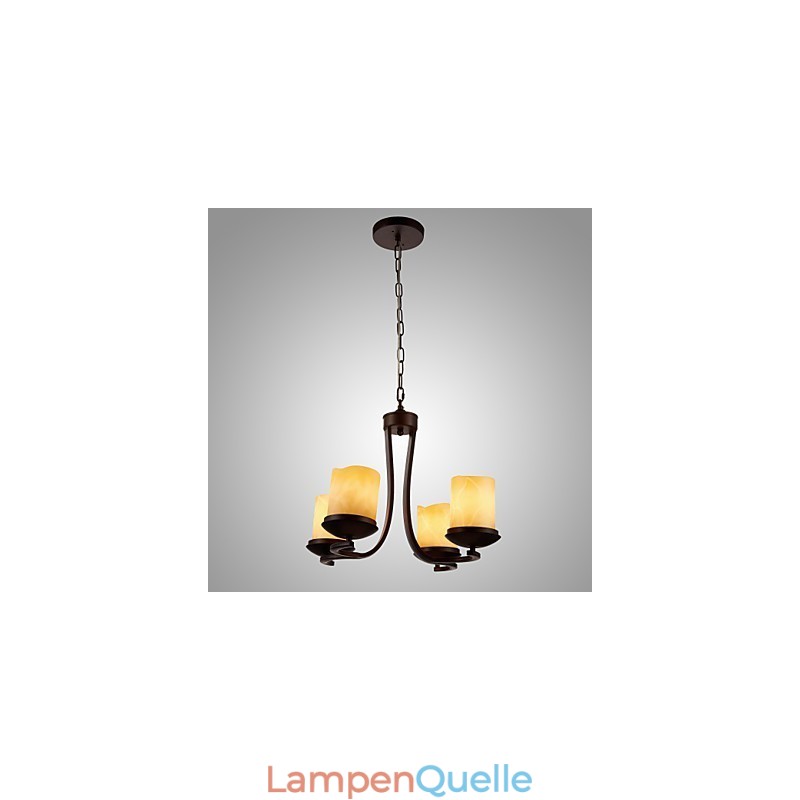 Kronleuchter aus Eisenmalerei mit Glasschirm, klassische Kerzenbeleuchtung, 4 Köpfe