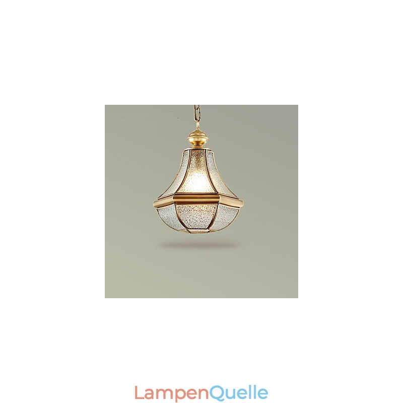 Kleine Pendelleuchte im amerikanischen Landhausstil, komplett aus Kupfer und einem Glas