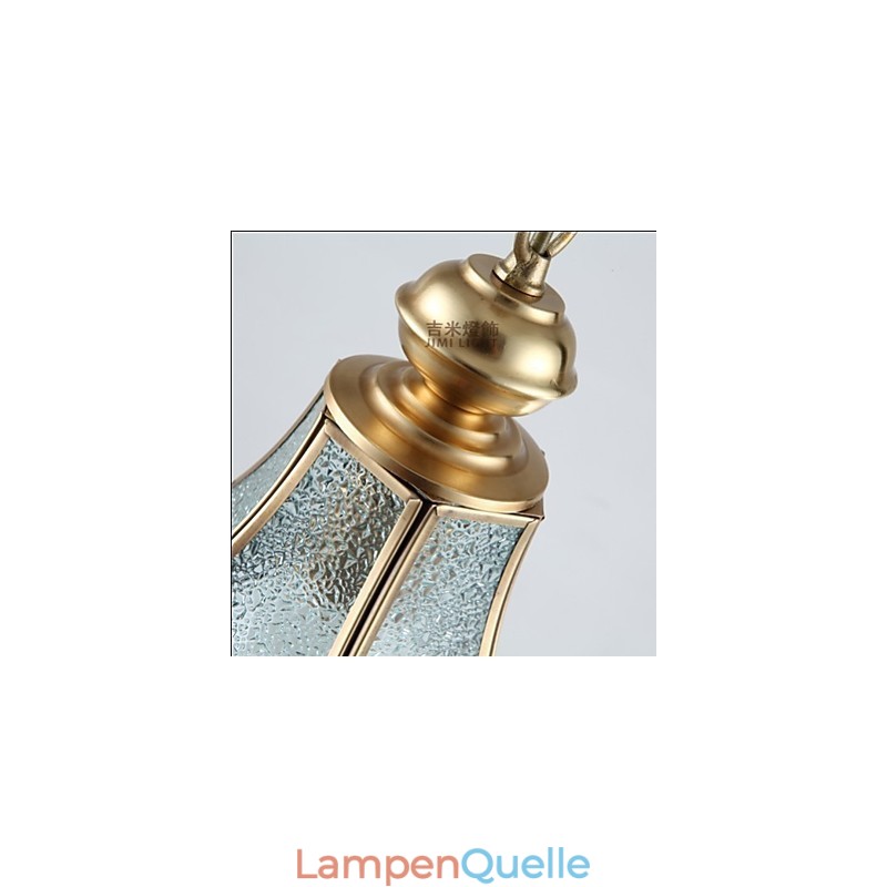 Kleine Pendelleuchte im amerikanischen Landhausstil, komplett aus Kupfer und einem Glas