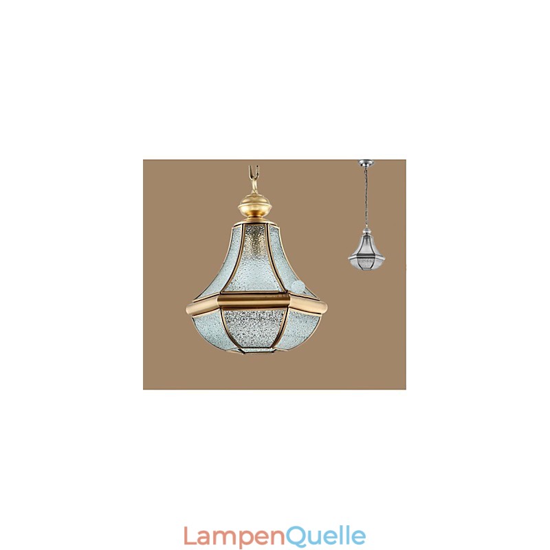 Kleine Pendelleuchte im amerikanischen Landhausstil, komplett aus Kupfer und einem Glas